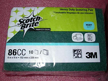 3M™ Scotch-Brite 86CC Heavy-Duty Scouring Pads, 6" x 9", Green, Pack of 10 Pads