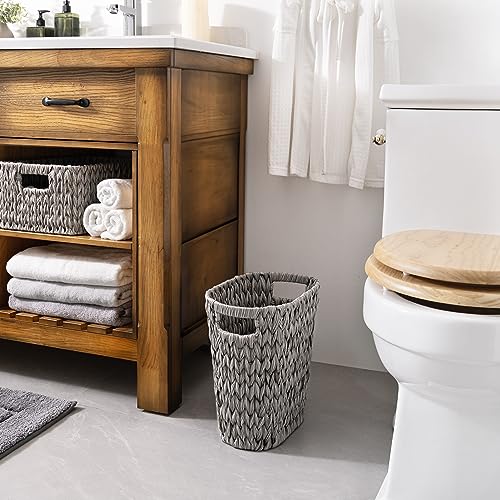 GRANNY SAYS Wicker Waste Basket - Waterproof, Space-Saving, 15L/4Gallon, Bathroom & Bedroom Trash Can - color: Gray, size: Rectangular - 13"L x 7½"W x 12¼"H