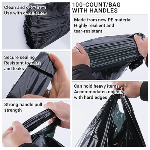 Small Trash Bags 100PCS with Handles Leak Proof, Extra Thick Waste Bag, Poop Bags,Car Trash Bags, for Dogs&Cats, Black - color: 100Black