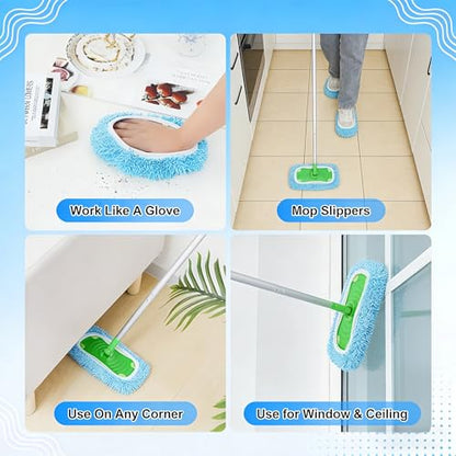 Reusable Microfiber Mop Pads, 3Pcs Replacement Compatible with Swiffer Sweeper Mop, Refills & Washable Dry Sweeping Cloths for Surface Hardwood Floor Cleaning(Blue) - color: Blue