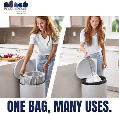 Plasticplace Custom Fit Trash Bags Compatible with simplehuman Code Q (200 Count) Drawstring Garbage Bags 13-17 Gallon White, Tear-Resistant Tall Kitchen Trash Bags for Garbage Cans Recycling 1.2 Mil - size: 200 Count (Pack of 1), style: Unscented