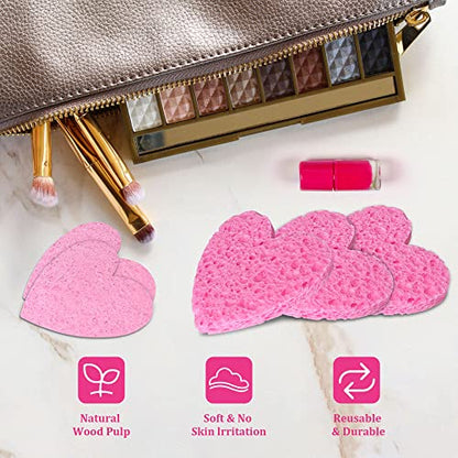 50-Count Kickleen Compressed Cellulose Heart Shape Facial Sponges | Natural Cosmetic Spa Sponges for Facial Cleansing | Exfoliating | Makeup Mask Removal | Reusable | Skin Massage (50 Count (Pink)) - color: 50 Count (Pink)