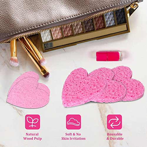 120-Count Kickleen Compressed Cellulose Heart Shape Facial Sponges | Natural Cosmetic Spa Sponges for Facial Cleansing | Exfoliating | Makeup Mask Removal | Reusable | Skin Massage (120 Count (Pink)) - color: 120 Count (Pink)