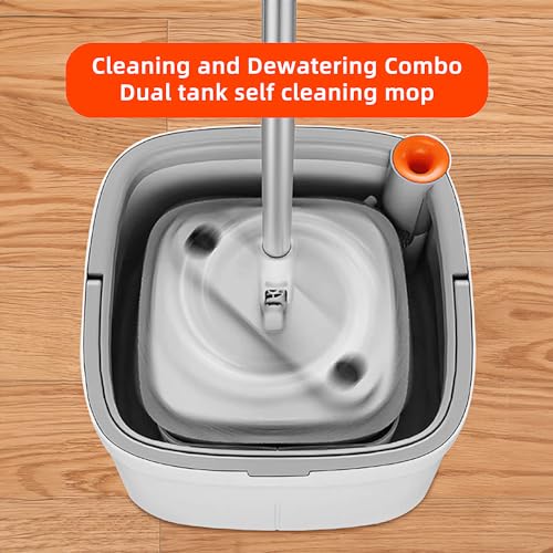 Spin Mop and Bucket Set with Self Separation Dirty and Clean Water System, Self Wringing 360° Rotating Square Mop Head for Home Floors Cleaning (1.0 Mop and Bucket Set (8 Pads)) - size: 1.0 Mop and Bucket Set (8 pads)