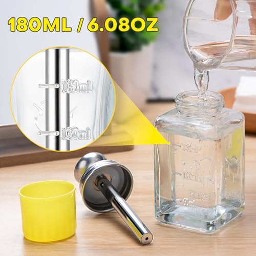 Noverlife 6Oz / 180ml Glass Push Down Pump Dispenser w/Copper Core, Acetone Pump Dispenser Alcohol Dispenser Push Down, Nail Polish Remover Pump Dispenser Bottle Push Down Hand Pumping Press Container - color: B - 1pcs - Clear Square Shaped