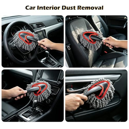 Car Duster Exterior Scratch Free,Microfiber Car Duster with Extendable Handle, with 3PCS Detailing Brush, Exterior Interior Multipurpose for SUV,Truck,RV