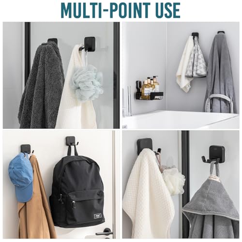 TAILI Patented Strong Suction Cup Hook, 304 Stainless Steel Bathroom Suction Cup Holder for Towel, Loofah, Bathrobe, Damage-Free Hanging Shower Wall Hook, Double-Hook Widening Design, 2 Pack, Black - color: Wide Double-Hook, Black