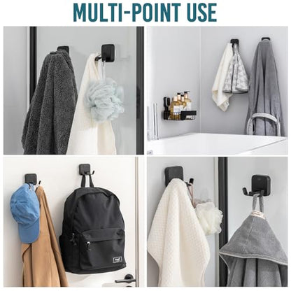 TAILI Patented Strong Suction Cup Hook, 304 Stainless Steel Bathroom Suction Cup Holder for Towel, Loofah, Bathrobe, Damage-Free Hanging Shower Wall Hook, Double-Hook Widening Design, 2 Pack, Black - color: Wide Double-Hook, Black