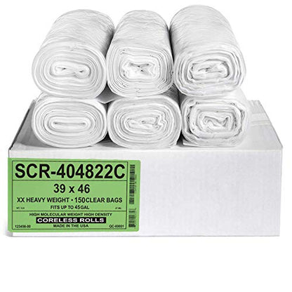 Aluf Plastics 45 Gallon 22 Micron (eq) Premium Clear Trash Bags - 39" x 46" - Pack of 150 - For Office, Kitchen, Bathroom, Commercial, Janitorial, Industrial, & Hospitality - color: Clear, style: 45 Gal, 22 Micron Equiv, 150 Count