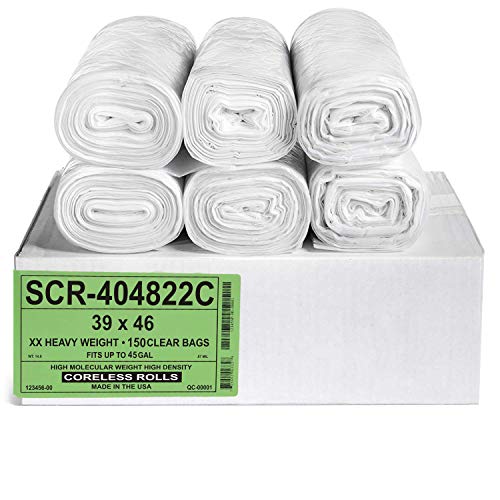 Aluf Plastics 45 Gallon 22 Micron (eq) Premium Clear Trash Bags - 39" x 46" - Pack of 150 - For Office, Kitchen, Bathroom, Commercial, Janitorial, Industrial, & Hospitality - color: Clear, style: 45 Gal, 22 Micron Equiv, 150 Count