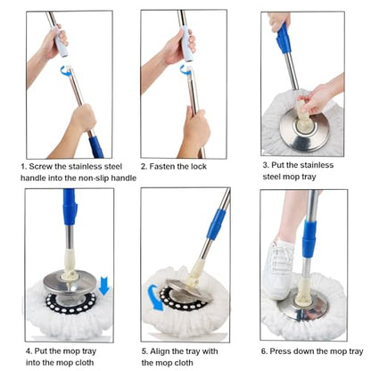 Spin Mop and Bucket with Wringer Set, 360° Spinning Mop Bucket System with 3 Microfiber Mop Replacement Heads and 61" Stainless Steel Adjustable Handle for Floor Cleaning (20QT) - color: Blue-1