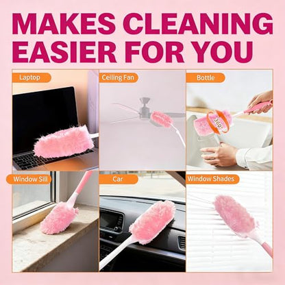 Pink Duster Refill for Swiffer Duster, 30 Count Heavy Duty Duster Refills with 1 Handle, 360 Dusters Refills Kit with 5X Microfibers, Disposable Dusters for Cleaning, Home, Office - color: 30 Count & 1 Handle (Pink)