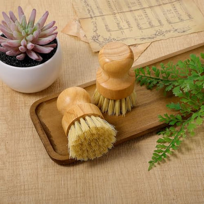 12 Pcs Bamboo Dish Scrub Brushes with Natural Sisal Bristles for Cleaning Pots, Pans, Dishes, Sink, 3.14x2.17 Inches