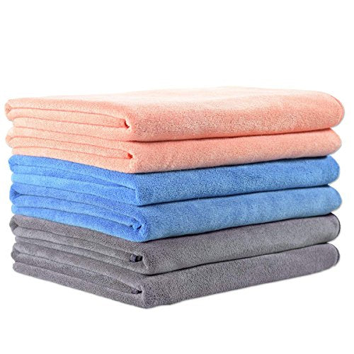 JML Microfiber Towels, Bath Towel Set (6 Pack, 27" x 55") - Extra Large, Soft, Absorbent, Fast Drying Bathroom Towel for Shower, Swimming, Fitness, Sport, Yoga, Peach/Grey/Blue - color: Mix Color Peach/Grey/Blue, size: 6 Pack-27" x 55"
