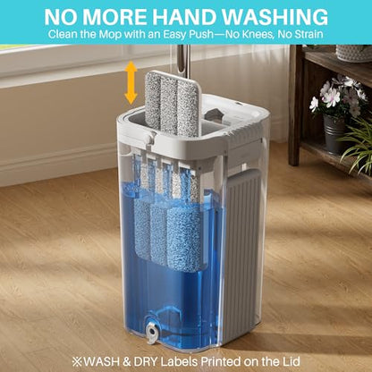 JOYMOOP 8L (2.1 Gal) Large Capacity Mop System with Extension Handle, Perfect for Household and Commercial Floor, Window, and Wall Cleaning - Includes 3 Washable Microfiber Pads for Wet and Dry Use - color: White Ultra2031