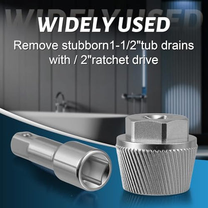 Tub Drain Removal Tool and Bathtub Drain Assembly Kit, 1.5 Inch Tub Drain Extractor Wrench with Lift-n-Turn Drain Stopper, 1-1/2" x 11.5 Coarse Thread, Chrome Plated Plumbing Repair Kit - color: Silver, size: Tub Drain Kit
