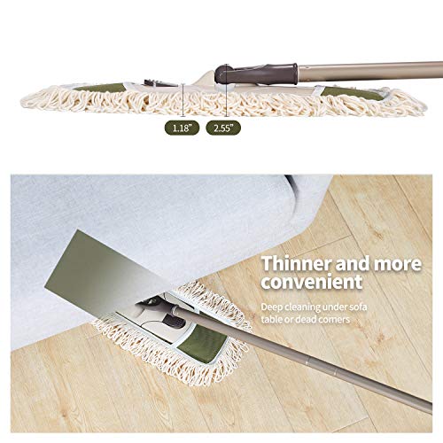 Eyliden Dust Mop, 2 Microfiber Pads, Home Commercial Cleaning, Quick Swap | 52.6" Adjustable Handle, 360° Swivel, Washable, Wet Dry Mops for Kitchen Hardwood Vinyl Tile Floor Cleaning, Push Dust Broom - color: Army Green