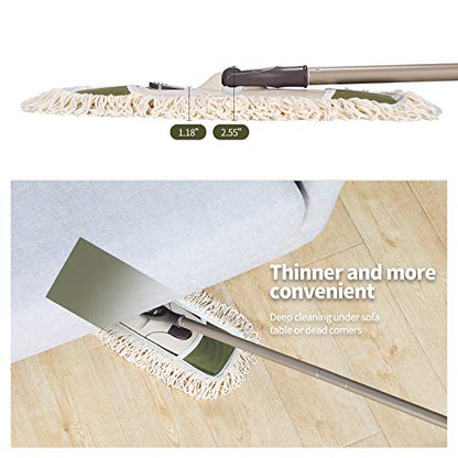 Eyliden Dust Mop, 2 Microfiber Pads, Home Commercial Cleaning, Quick Swap | 52.6" Adjustable Handle, 360° Swivel, Washable, Wet Dry Mops for Kitchen Hardwood Vinyl Tile Floor Cleaning, Push Dust Broom - color: Army Green