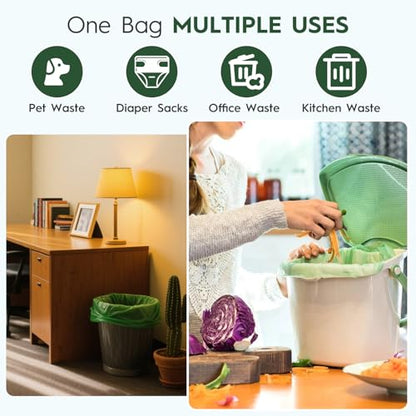 Compostable Trash Bags 1.2-1.6 Gallon Handle Tie 50 Count 0.6 Mil 6.06 Liter Small Compost Bags for Countertop Bin Biodegradable Bags Green for Kitchen ASTM D6400 & BPI Certified, OK Compost Home - color: 1.6 Gal, Handles Bags, 50 Count