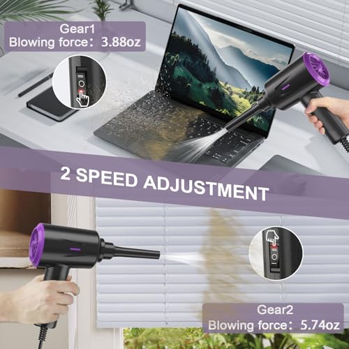 Meudeen Air Duster - Compressed Air - 5.74 oz High Power Cleaning for Computer - PC - 2 Gear Air Blower (Black Purple) - color: Black Purple