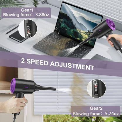 Meudeen Air Duster - Compressed Air - 5.74 oz High Power Cleaning for Computer - PC - 2 Gear Air Blower (Black Purple) - color: Black Purple