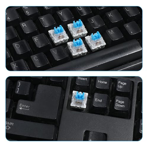 50 Pcs Blue Mechanical Keyboard Switches, 3-Pin Clicky Tactile Switches with Free Keycap Puller & Cleaning Brush, Complete Switch Replacement Kit for DIY