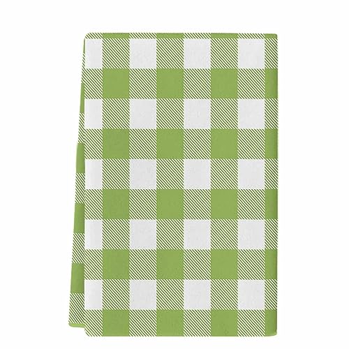 Farmhouse Buffalo Plaid Green Kitchen Towels, Absorbent Microfiber Hand Towels for Kitchen Bathroom Bar Decorative Check Country Ultra Soft Resuable Cleaning Cloths Washable Fast Drying - size: 18" x 28"