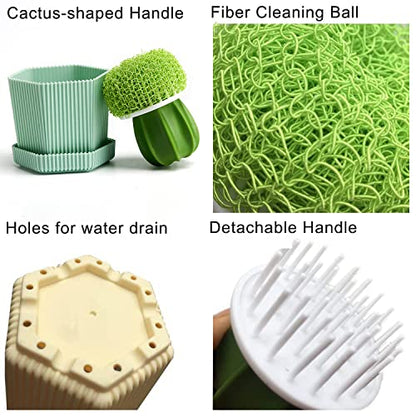Cactus Dish Scrub Brushes Set of 6 Replacement Brushes, Green and Yellow, for Cleaning Dishes, Pans, Pots, Sink, Countertop, Bathtub - color: Green and Yellow