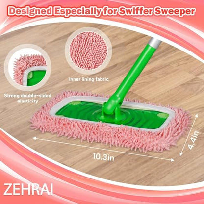 6Pcs Reusable Microfiber Mop Pads Compatible with Swiffer Sweeper, Wet and Dry Flat mop Cover, Replacement Sweeping Mopping pad Refills for Surface/Hardwood Floor Cleaning - color: Pick