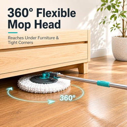 Lambert Home Mop and Bucket Set - Spin Mop with Wringer, Hands-Free Self-Wringing Microfiber Floor Mop, 2 Washable Mop Heads, 42-50 inch Stainless Steel Handle, for Hardwood Tile Laminate, Gray-Blue