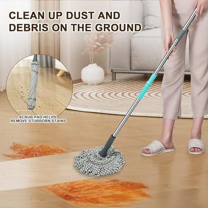Self Wringing Mop - Easy Squeeze Twist Mop with 52.5 Inch Long Handle, Heavy Duty for Hardwood, Tile, Vinyl & Laminate Floors (Gray) - color: Gray001