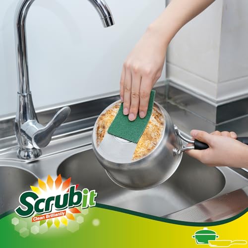 SCRUBIT Scouring Pads - Heavy Duty Scrub Pads for Cleaning Dishes - Non-Scratch - Reusable - Green (50, Green) - color: Green