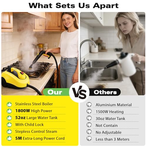 TVD Steam Cleaner, Steamer for Cleaning with 26 Accessories, Steam Cleaner for Home with 5M Extra-Long Power Cord for Home Floor Cleaning, Tile Detailing, Grout, Upholstery.