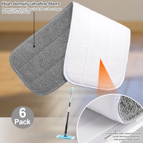 HOMEE Reusable Microfiber Mop Pads, 6 Pack 18"x 6" Mop Head Replacement, Wet/Dry Home & Commercial Cleaning Scrubbing Floor Pad - Grey - color: Grey - 6 Pack