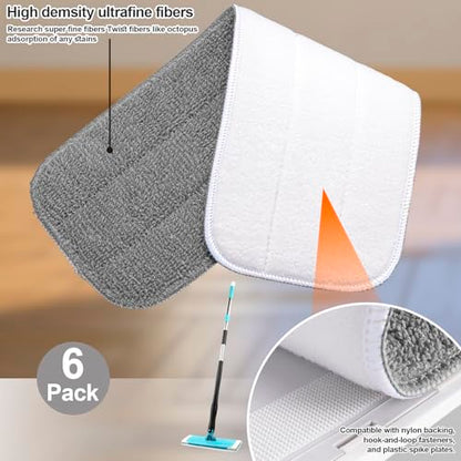 HOMEE Reusable Microfiber Mop Pads, 6 Pack 18"x 6" Mop Head Replacement, Wet/Dry Home & Commercial Cleaning Scrubbing Floor Pad - Grey - color: Grey - 6 Pack