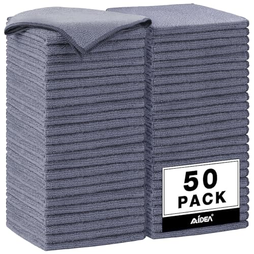 AIDEA Microfiber Cleaning Cloth Grey 50PK, Microfiber Towels for Cars, Premium Car Cloths, Dusting Cloth Lint Free Cleaning Rags for SUVs, House, Kitchen, Window, Workshops,12×12" - color: Grey, size: 50PK