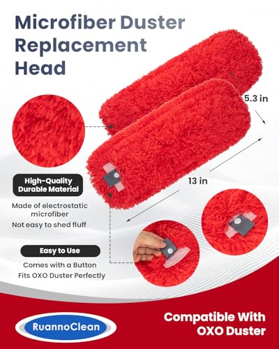 Microfiber Duster Refills Compatible with OXO Good Grips Hand Duster, Reusable Dusters Refill Washable Head Replacement for OXO Extendable Dusters for Cleaning -2 Pack, Red - color: Red, 2 Pack