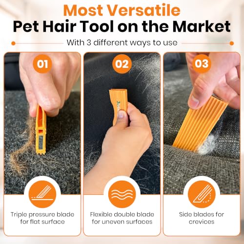 Pro Pet Hair Remover 4.3” – Dog & Cat Hair Remover for Car, Couch, Carpet, Bed & Furniture – Reusable Dual-Blade Pet Hair Scraper for Auto Detailing, Home & Upholstery - color: Orange