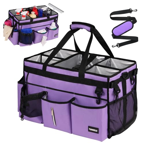Extra-Large Cleaning Caddy Bag With Detachable Divider,Cleaning Caddy For Cleaning Supplies Cleaning Supply Caddy With Adjustable Shoulder Strap & Waist Belt For Cleaners - color: Purple, size: Extra-Large
