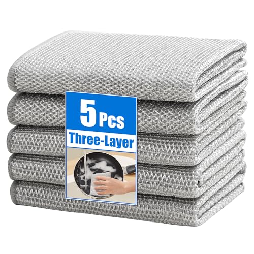 JOYMOOP Multipurpose Non-Scratch Wire Dishwashing Rag for Wet and Dry, Reusable Cleaning Cloths, Scrubbing Pads for Dishes, Glass, Stainless Steel - 5 Pack - color: Silver [5 Pcs], size: Medium [10 x 10 inch]