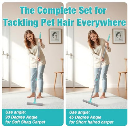 Double-Sided Pet Hair Removal Tool,Adjustable Height Carpet Pet Hair Removal Silicone Broom,Dog Cat Hair Remover Broom for Carpets, Floor Mats,Couch,Floor Squeegee (Blue Carpet Rake) - color: Blue Carpet Rake