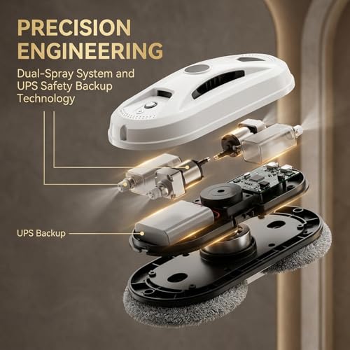 SakerPlus Automatic Smart Window Cleaning Robot, Glass Cleaner with Dual Rotating Pads, Smart Path Navigation, Remote Control, Backup Power Up to 20 Min, for Windows, Mirrors & Tiles
