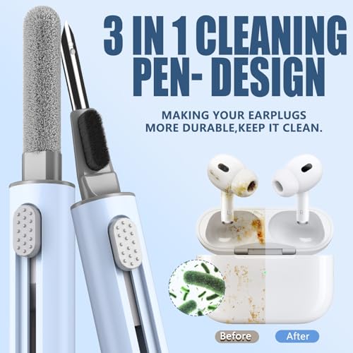 【1 Pack】 Cleaner Kit for AirPods Pro 1 2 3 Earbuds,Cleaning Kit Pen Shape with Soft Brush Flocking Sponge Tool for Bluetooth Earphones Headphones Charging Case,Phone,Camera and Computer(Blue) - color: B6-Blue