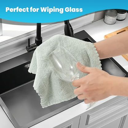 12 Pack Cleaning Cloth,Ultra Soft Absorbent Quick Drying Microfiber Cleaning rags,No scratches,Reusable,Washable,Lint Free Cleaning Towels for Kitchen,Window,Glass,car,11.8"×11.8"(Light Green) - color: Light Green