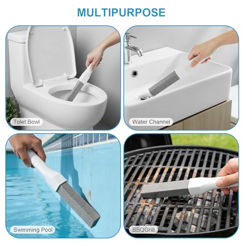 8 Pack Pumice Stone Toilet Bowl Cleaner with Long Handle - Replaceable Toilet Pumice Stone, Equipped with 2 Handles and 8 Floating Stones for Cleaning Toilets, Bathtubs, Grills, Swimming Pools, Sinks