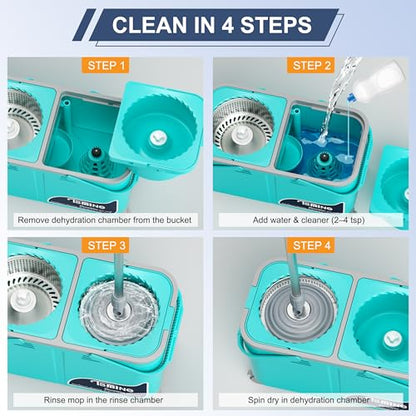 2026 Upgraded Easy-Use Spin Mop for Cleaner, Clean & Dirty Water Separation Mop Bucket for Pet & Family Homes,360° Swivel Wheels, Safe for Hardwood & Tile, Adjustable Handle,6 Reusable Mop Heads - size: RinseWise Spin Mop Bucket + 6 Extra Refill