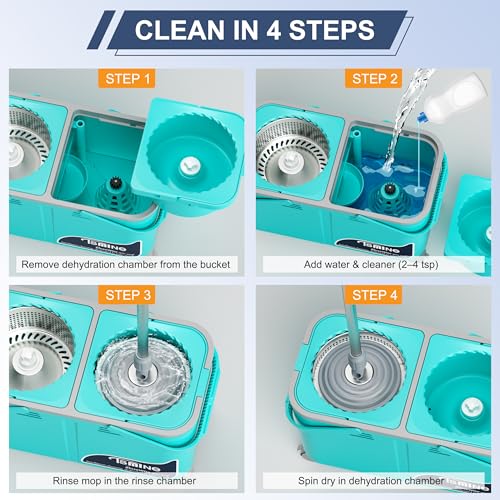 2026 Upgraded Easy-Use Spin Mop for Cleaner, Clean & Dirty Water Separation Mop Bucket for Pet & Family Homes,360° Swivel Wheels, Safe for Hardwood & Tile, Adjustable Handle,1 Reusable Mop Heads - size: RinseWise Spin Mop Bucket + 1 Extra Refill