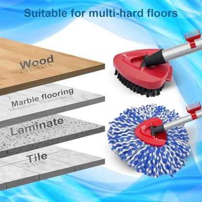 2 Pack Spin Mop Heads Replacement Compatible with O Cedar RinseClean 2 Tank, Upgraded Scrub Brush,4 Section Mop Handle and 1 Base Combo Set, Microfiber Replace Head Refill - color: Blue (2 Tank System)
