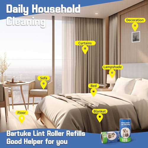 Lint Roller Refills 6 Pack (720 Sheets) | Extra Sticky, Fit 3.8"-4" Standard Size Lint Roller, Inner Diameter at 1.5", For Pet Hair, Clothes, Furniture, Cars - color: 6 Pack