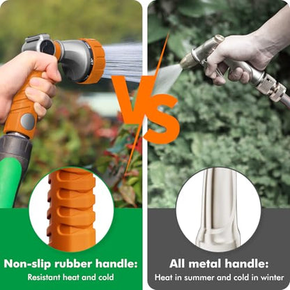 RESTMO Heavy Duty Hose Nozzle, Metal Garden Water Hose Sprayer with 7 Watering Patterns, Thumb Control, On Off Valve, High Pressure Nozzle Sprayer for Watering Plants, Car and Pet Washing, Orange - color: Orange
